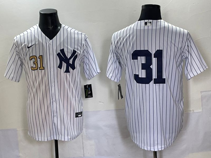 Men 2025 New York Yankees #31 No Name White Stripe Game Nike MLB Jersey style 03